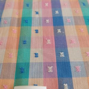 Bright Check fabric, with swiss dots for handmade children's clothing, dog bandanas & shirts, bowties, & pinup clothing.