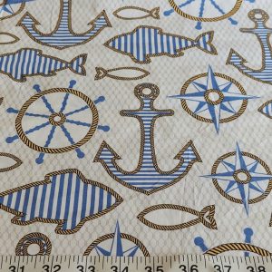 Nautical Print fabric for sailing dresses, skirts, children's clothing, dog bandanas, beach & resort clothing & bows.