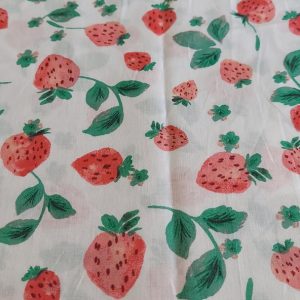 Strawberries print fabric for dresses, skirts, bowties, children's clothing, quilting and for sewing dog & cat bandanas.