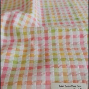 Rainbow Gingham check fabric for dog shirts, bowties, dresses, skirts, retro & pinup clothing, theater costumes & bows.