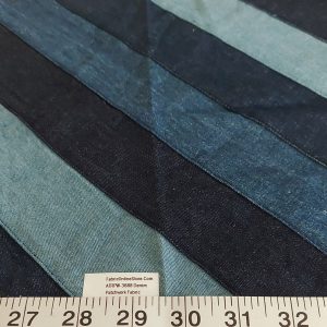 Denim patchwork fabric for classic children's clothing, vintage menswear, denim jackets, totes and bags, and denim skirts.