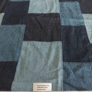 Denim patchwork fabric for classic children's clothing, vintage menswear, denim jackets, totes and bags, and denim skirts.