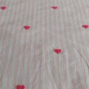 Hearts Embroidered on oxford striped fabric, for sewing children's clothing, dog bandanas, bowties pinup & vintage skirts & dresses.