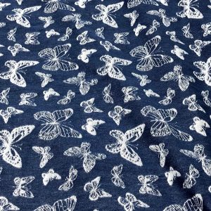 Butterflies print fabric denim fabric for dresses, skirts, bowties, children's clothing, costumes & sewing dog bandanas.