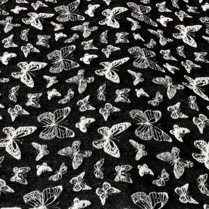 Butterflies print fabric denim fabric for dresses, skirts, bowties, children's clothing, costumes & sewing dog bandanas.