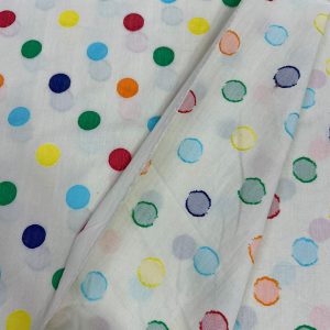 Geometric Circles embroidered fabric with circle motifs, for dresses, skirts, caps, shirts, dog bandanas, sewing & quilting.