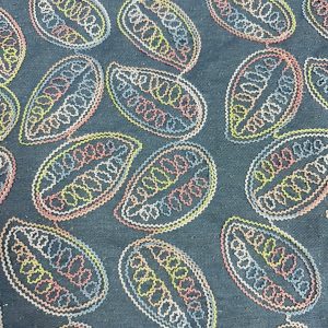 Embroidered leaf motifs denim fabric, for sewing children's clothing, dog bandanas, coats, jackets, pants & skirts and dresses.