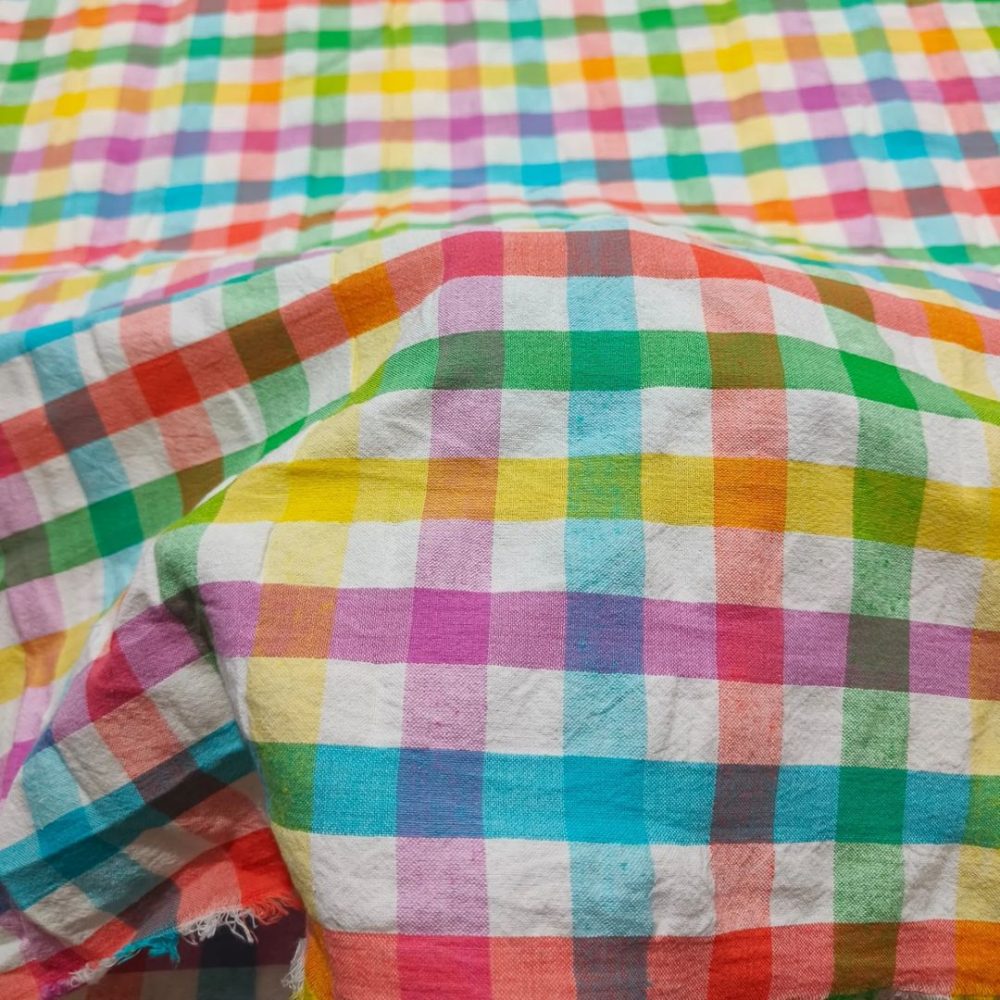 Rainbow Check fabric for shirts, vintage skirts & dresses, retro sewing, fun children's clothing, bowties, pet clothing & costumes.