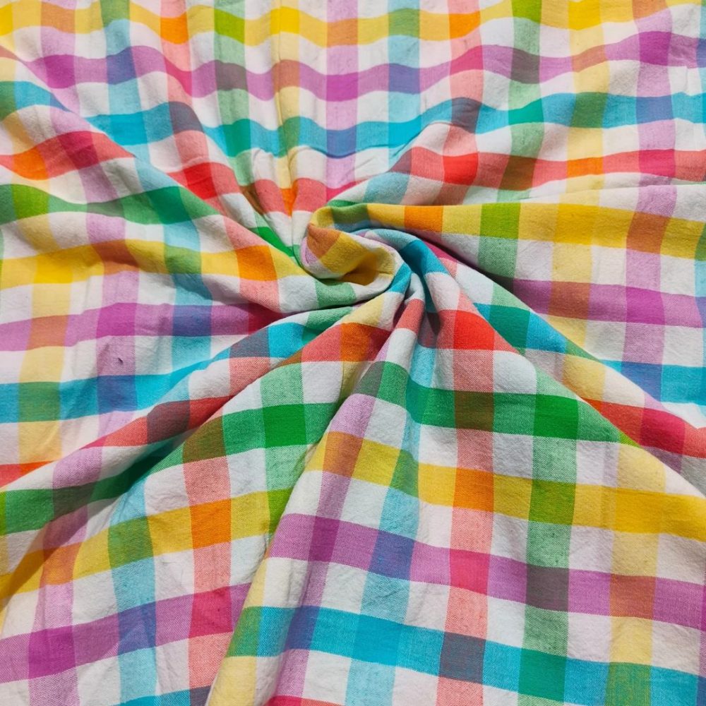 Rainbow Check fabric for shirts, vintage skirts & dresses, retro sewing, fun children's clothing, bowties, pet clothing & costumes.