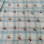 Embroidered Cherries Flannel Plaid Fabric