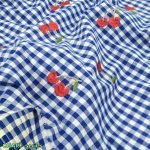 Embroidered Cherries Gingham Fabric