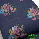 Cross Stitch Floral Denim Fabric For Dresses, Tops & Couture