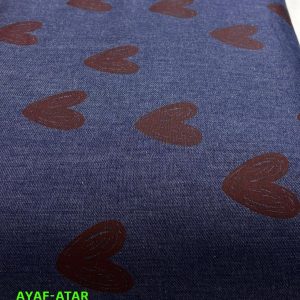 Hearts Print Denim Fabric For Dresses, Children's Clothing & Decor