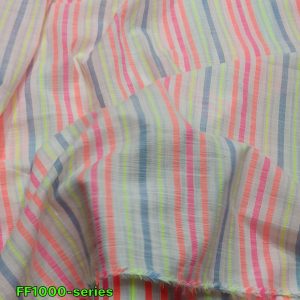 Linen-look Neon Striped Fabric For Shirts, Blouses, Children's clothing & Dresses.