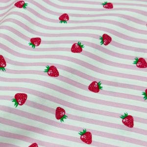 Strawberries & Stripes Print Fabric For Blouses, Children's clothing & Dresses.