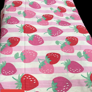 Seersucker Strawberries Fabric For Dresses, Skirts, Children's clothing & Costumes.