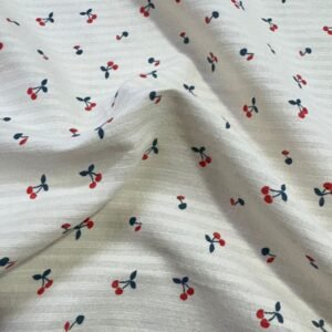 Cherries Print Seersucker Fabric For Shirts, Costumes, Dresses, Children's Clothing & Decor.