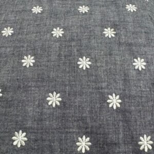 Daisies Embroidered Denim Fabric For Blouses, Tops, Coats, Dresses, Children's Clothing & Decor.