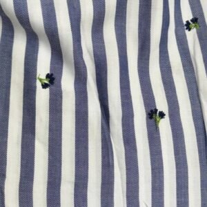 Flowers Embroidered On Striped Cotton Fabric For Blouses, Dresses, Beach Wear, Skirts & Decor.