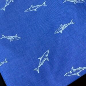 Sharks Print Fabric For Sewing Blouses, Shirts, Coats, Bowties, Dresses, Bags & Decor.