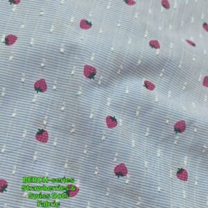 Strawberry Print Striped Swiss Dots Fabric For Shorts, Shirts, Coats, Pants, Bowties, Dresses, Bags & Quilts.