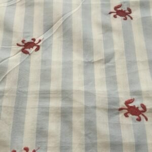 Embroidered Crabs On Striped Fabric For Shirts, Blouses, Kids Clothing, Dresses, Bags & Costumes.