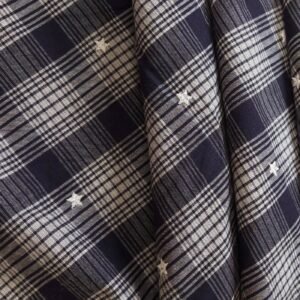 Stars Embroidered Plaid Fabric For Shirts, Blouses, Coats, Pants, Dresses, Bags & Costumes.