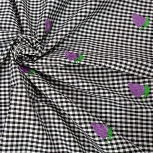 Grapes Embroidered On Gingham Fabric For Shirts, Blouses, Coats, Pants, Dresses, Bags & Costumes.